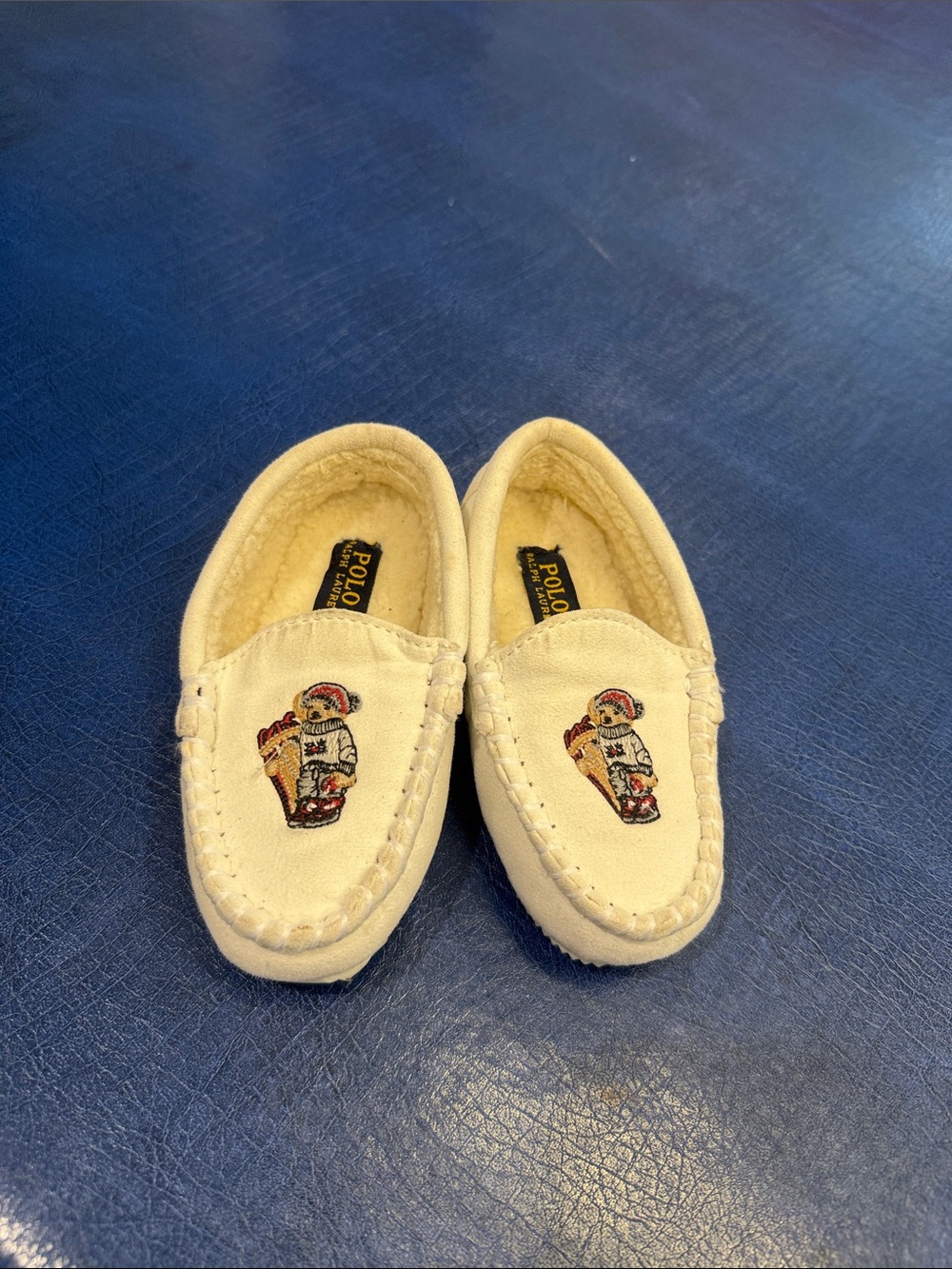 Polo by Ralph Lauren Cream Kids' Embroidered Bear Moccasin Slippers